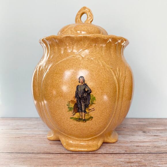 Vintage Golden Ceramic Lidded Jar with Victorian Lady Motif - Picture 2 of 4